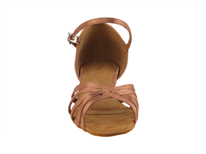 802FT Tan Satin with 1" Flat Heel in the photo