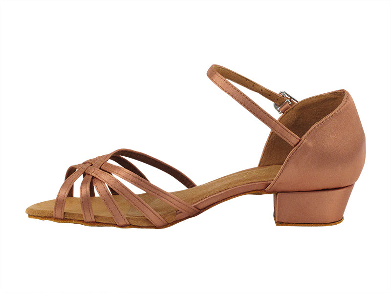 802FT Tan Satin with 1" Flat Heel in the photo