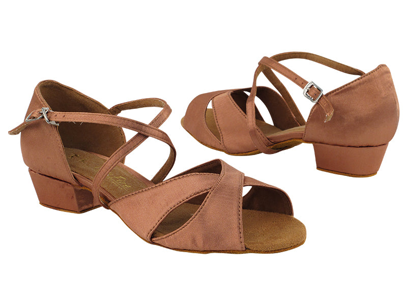 803FT Tan Satin with 1" Flat Heel in the photo