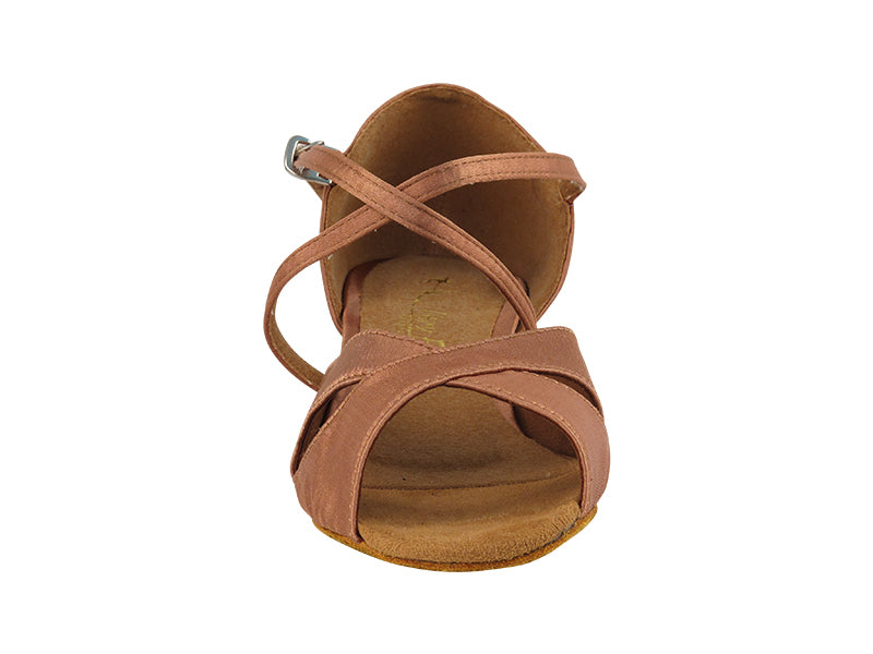 803FT Tan Satin with 1" Flat Heel in the photo