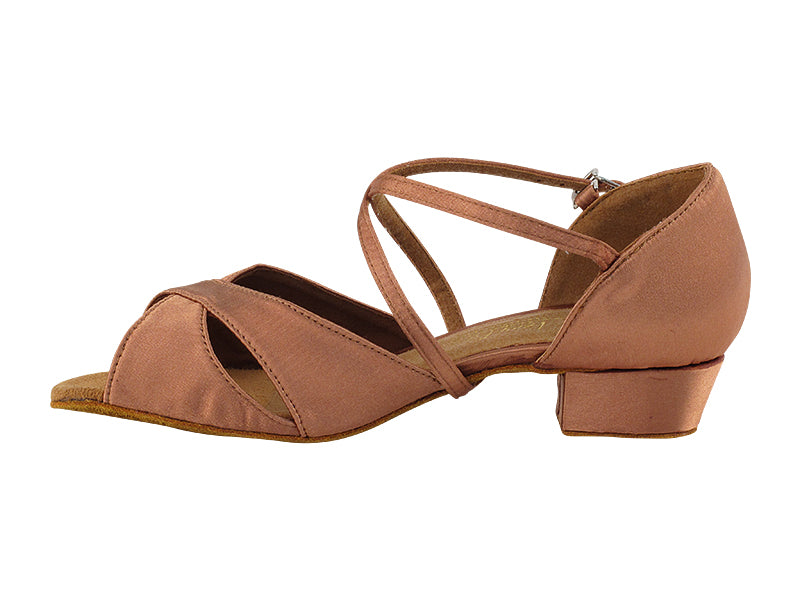 803FT Tan Satin with 1" Flat Heel in the photo