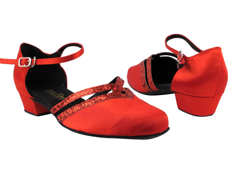 8881 112 Red Satin_10 Red Sparkle Trim with 1" Women Heel in the photo
