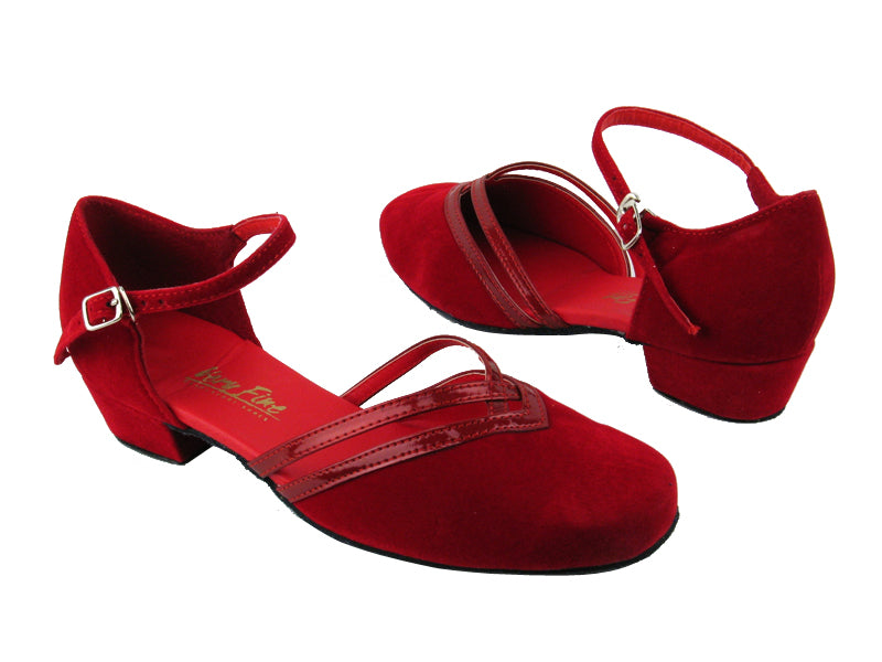 8881 228 Red Velvet_131 Red Patent Trim with 1" women heel in the photo
