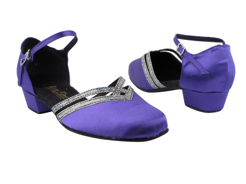 8881 245 Voilet Satin_172 Grey Scale Trim with 1" Women Heel in the photo