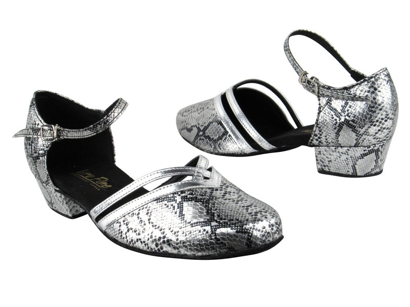 8881 250 Silver Snake_Silver Leather Trim with 1" Women Heel in the photo