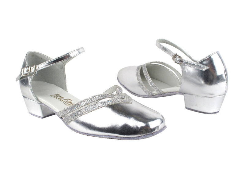 8881 55 Silver Leather_6 Silver Sparklenet Trim with 1" Women Heel in the photo