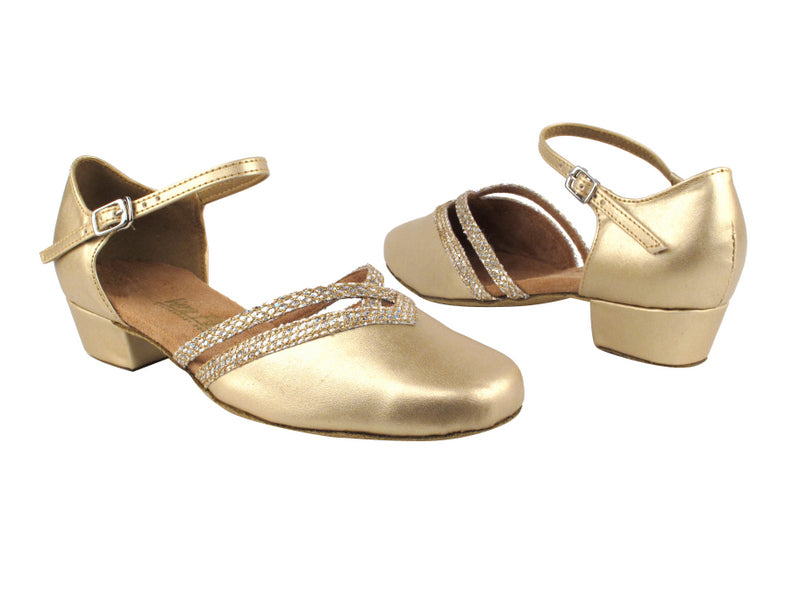 8881 57 Light Gold Leather_74 Gold Sparklenet Trim with 1" Women Heel in the photo