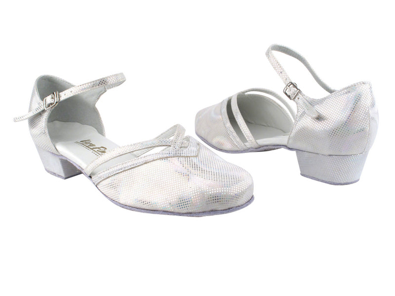 8881 86 Silver Laser Satin_Whole Shoes with 1" Women Heel in the photo