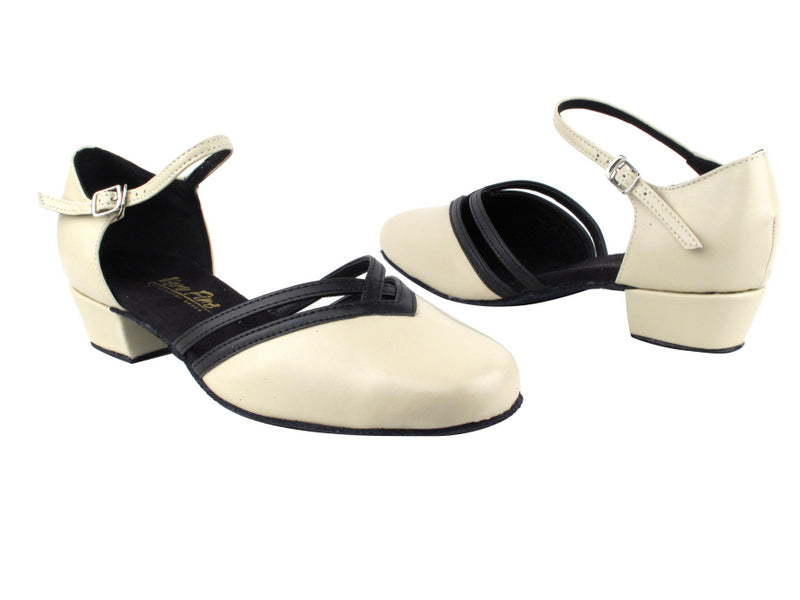 8881 Creamy White Leather_Black Leather Trim with 1" Women Heel in the photo