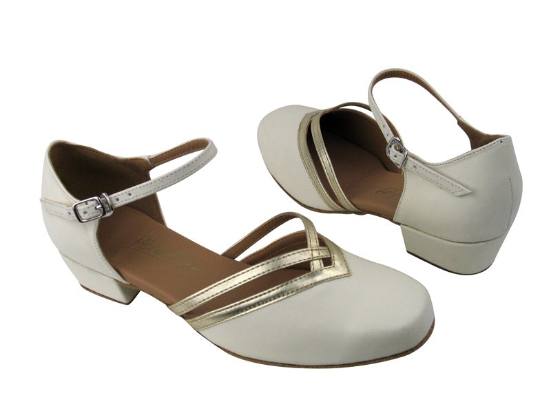 8881Creamy White Leather_Gold Leather Trim with 1" Medium heel in the photo
