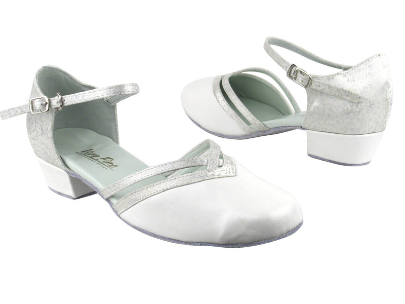 8881 White Leather_F_H_191 White Flower Satin_T_B with 1" Women Heel in the photo