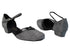 8881 105 Glitter Black Satin_58 Black Patent PU Trim with 1" Women Heel in the photo