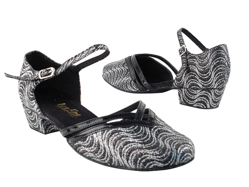 8881 213 Black Silver Wave Glitter_58 Black Patent Trim with 1" Women Heel in the photo