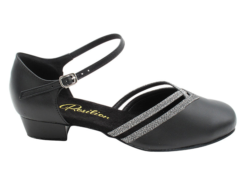 8881 Black Leather & 105 Glitter Black Satin Trim with 1" Women Heel (8881) in the photo