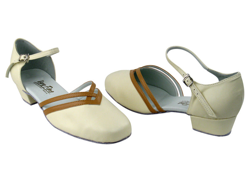 8881 Creamy White Leather & Beige Brown Trim with 1.5" Medium Heel in the photo