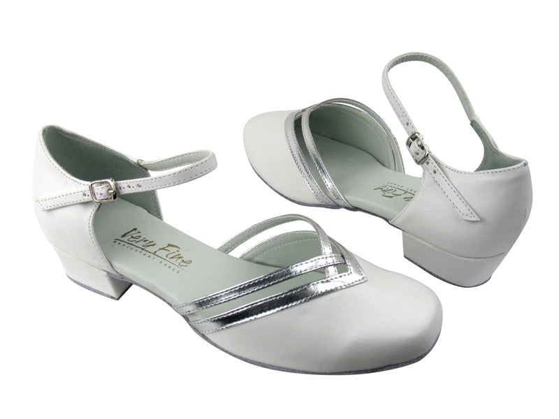 8881 White Leather_Silver Leather Trim with 1" Medium heel in the photo