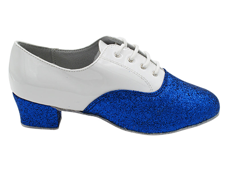915108 234 Blue Stardust_F_H_White Patent_B with Men 1.5" Latin Heel in the photo