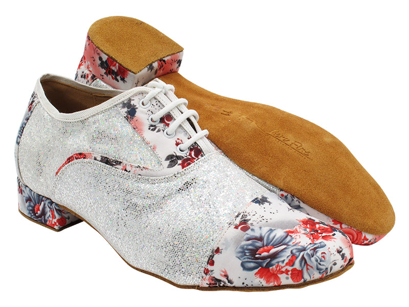 916102LEDSS 175 Grey Red Flower Satin_F_B_ Silver Scale_M with 1" standard heel in the photo