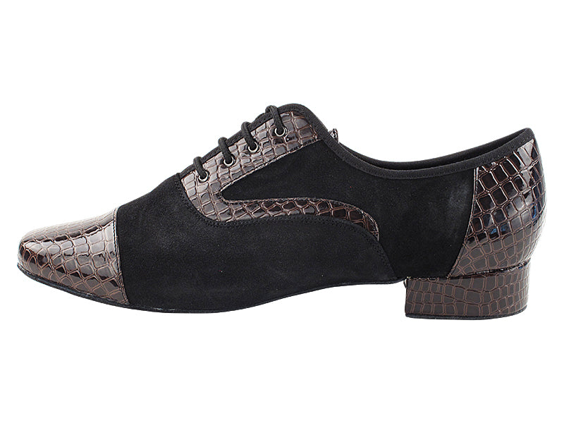 916102 262 Copper Croc Patent_F_B & 244 Black Suede Leather_M with Men 1" Standard Heel (2002) in the photo
