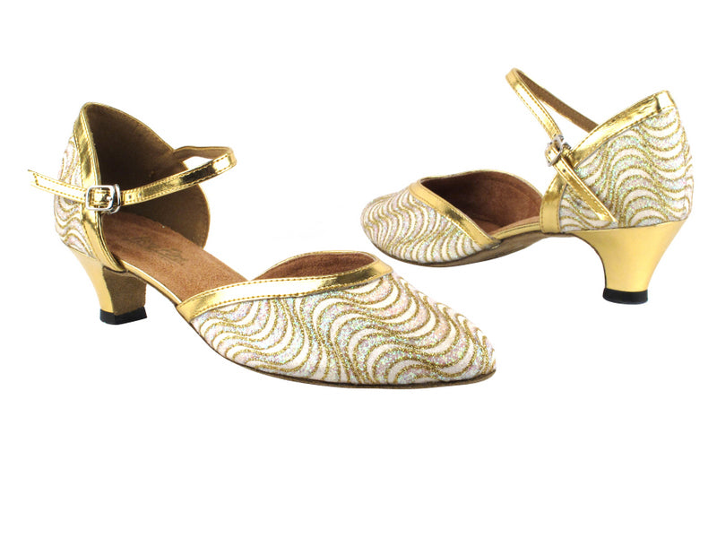 9621 216 White Gold Wave Glitter_Gold Leather Trim with 1.3" Heel in the photo