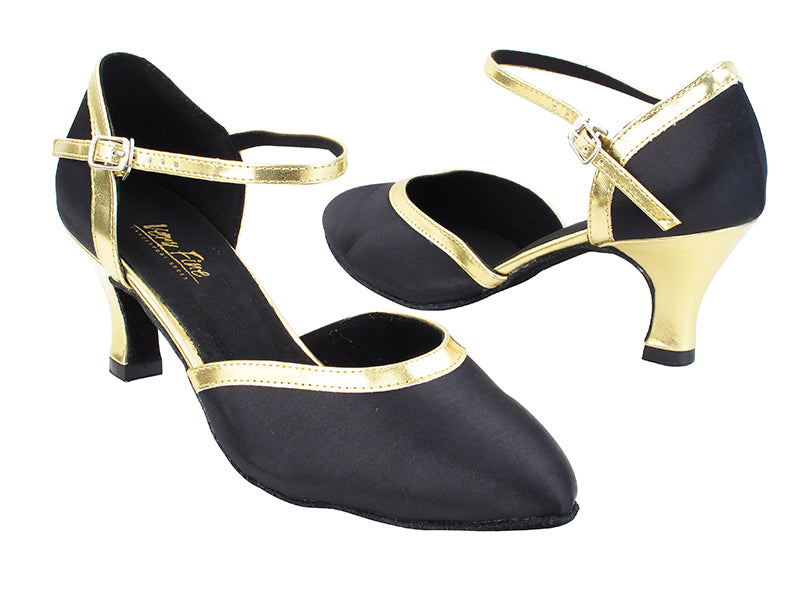 9621 38 Black Satin_62 Gold PU Trim with 2.5" Low Heel (2899) in the photo