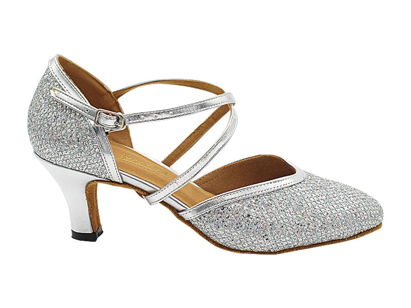 9621X Silver Sparklenet & Silver Trim with 2.5" low heel in the photo
