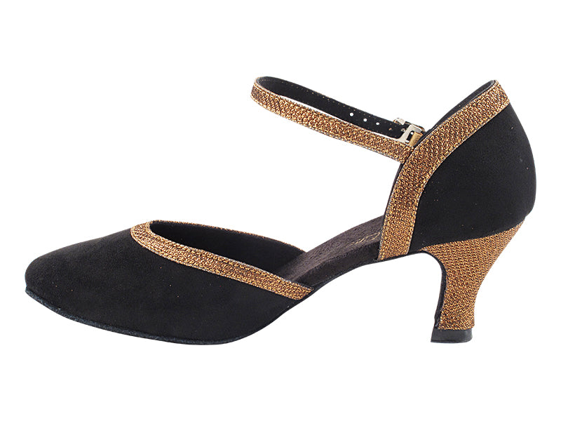 9621 136 Black Nubuck_271 Copper Glitter Trim_H with 2.5" Heel (2899) in the photo