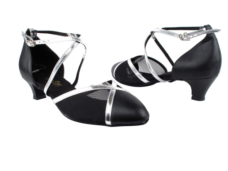9622 Blakc Leather_Black Mesh_Silver Leather Trim with 1.3" Heel in the photo