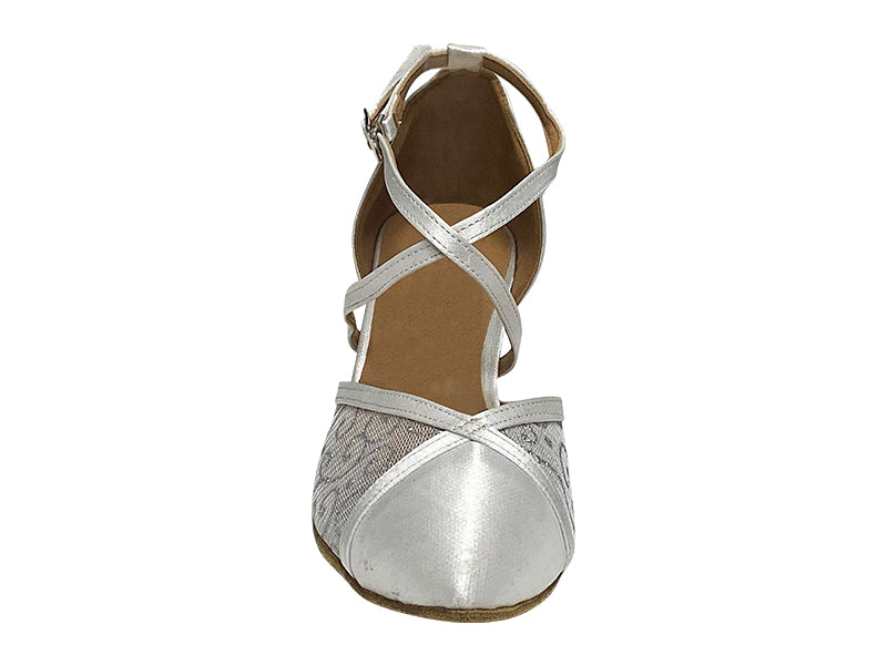 9622 White Satin & Silver Vine Grey Mesh with 2.5" Heel (2899) in the photo