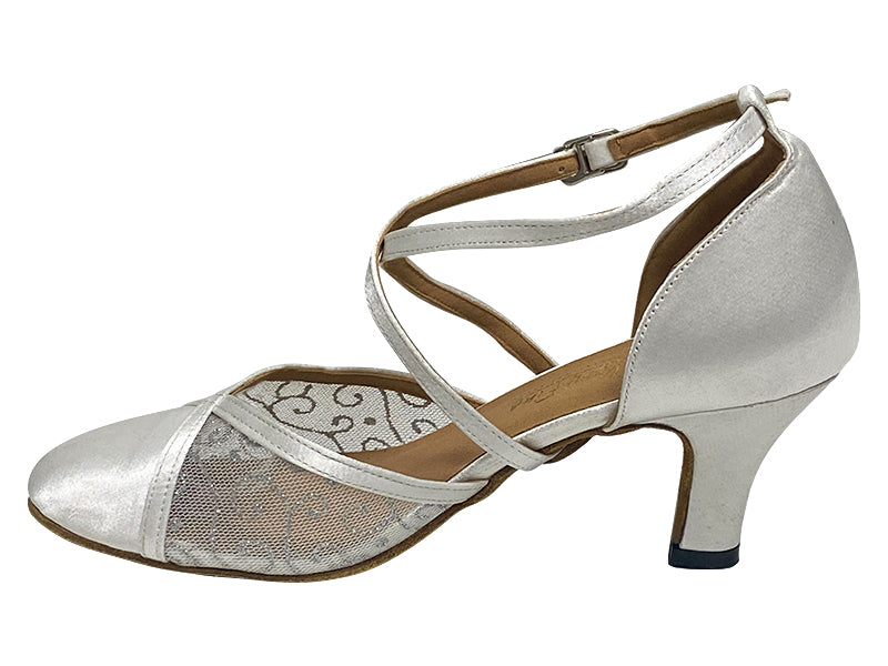 9622 White Satin & Silver Vine Grey Mesh with 2.5" Heel (2899) in the photo
