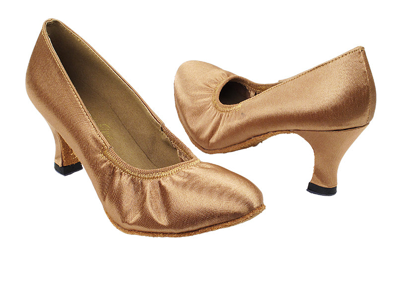 9624 167 Tan Satin with 2.5" Heel in the photo with 2.2" Thick Heel in the photo