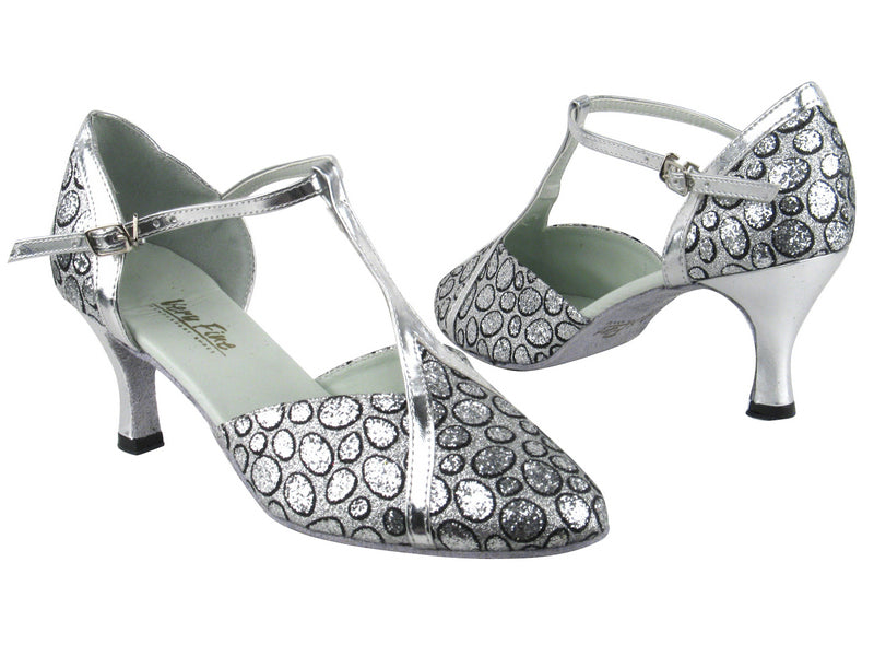 9625 241 Silver_Black Glitter_Silver Leather Trim with 2.75" Heel in the photo