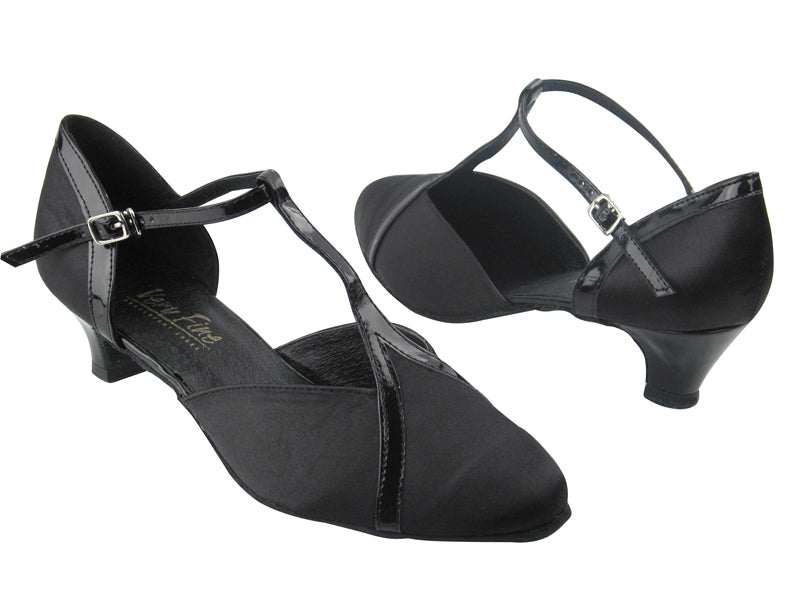 9625 Black Satin & Black Patent Trim with 1.3" Heel in the photo