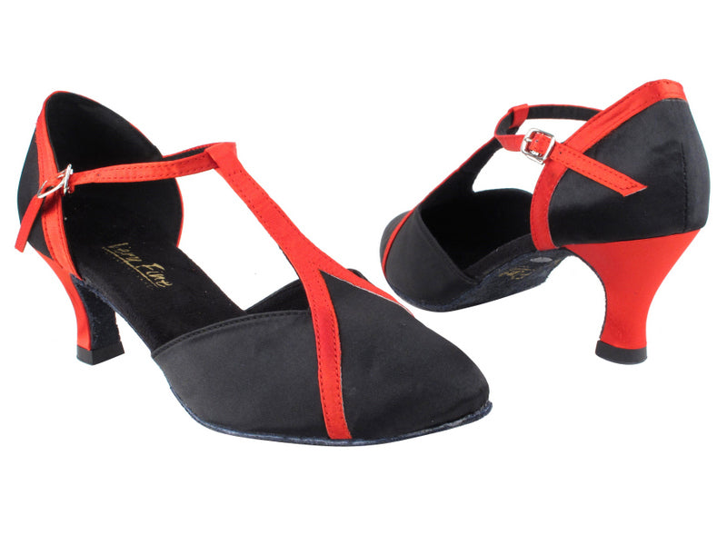 9625 Black Satin_Red Satin Trim with 2.5" Heel in the photo