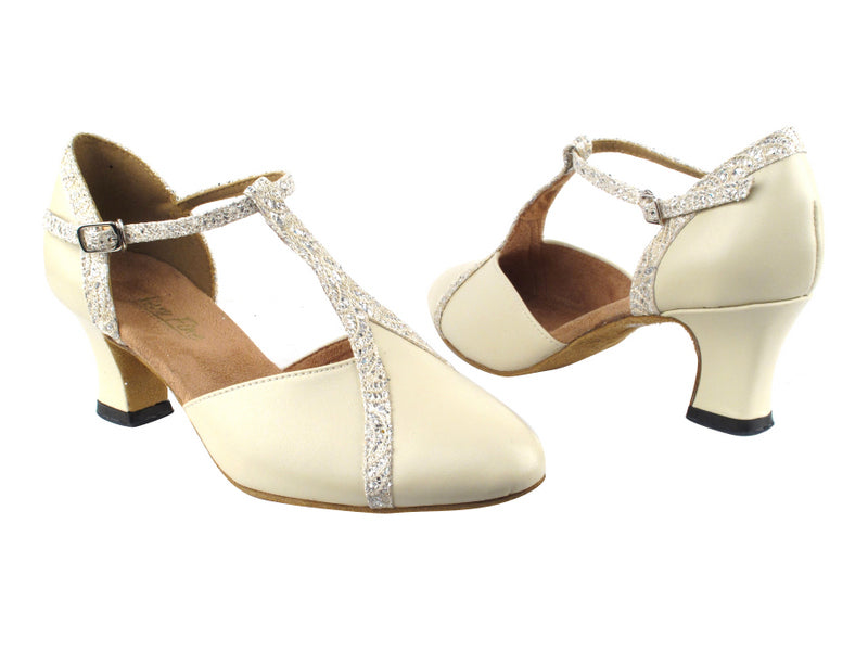 9625 Creamy White Leather_142 Brown Trim with 2.2" Thick Cuban Heel in the photo