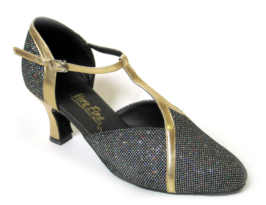 9625 Black Sparklenet & Gold Trim with 2.5" low heel in the photo