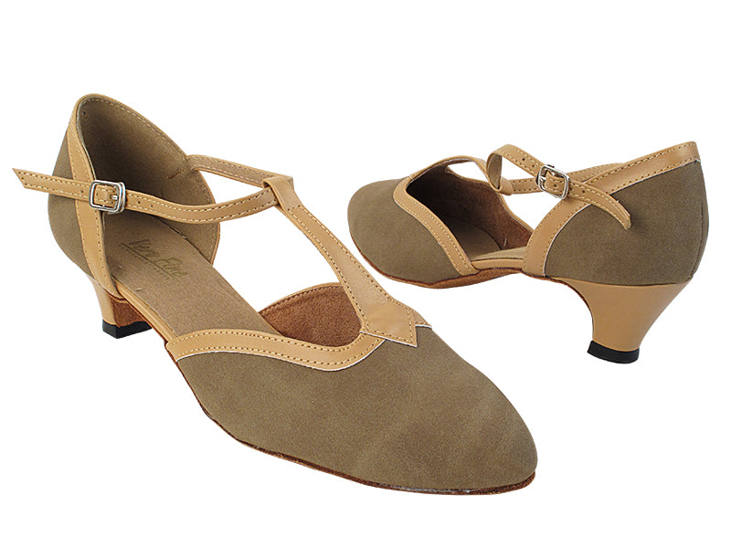 9627 134 Brown Nubuck_157 Beige Brown Leather Trim with 1.3 inch Cuban Heel in the photo