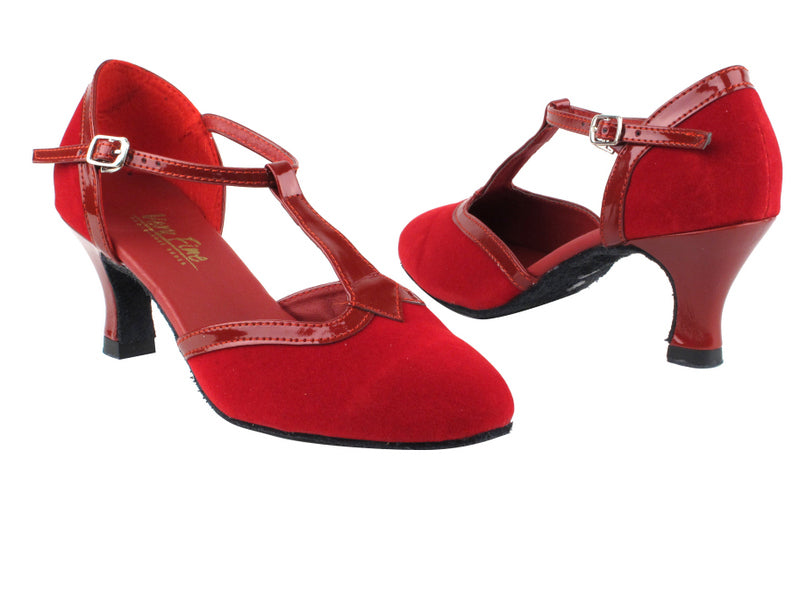 9627 228 Red Velvet_131 Red Patent Trim with 2.5" Heel in the photo