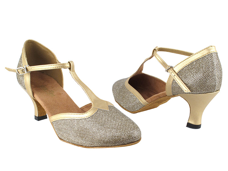 9627 276 Champagne Glitter_57 Light Gold PU Trim 2.5" Heel in the photo