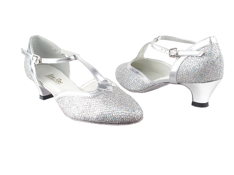 9627 6 Silver Sparklenet_55 Silver PU Trim_Cuban Heel with 1.3" Cuban Heel in the photo