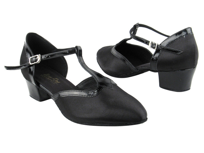 9627 Black Satin_Black Patent Trim with 1.5" Heel in the photo