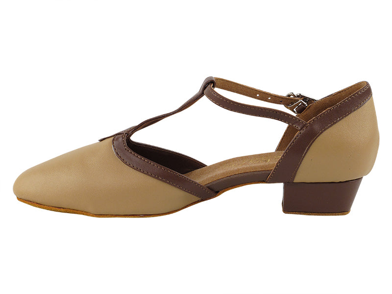 9627FT Beige Brown PU_Coffee Brown PU Trim with 1" Flat Heel in the photo