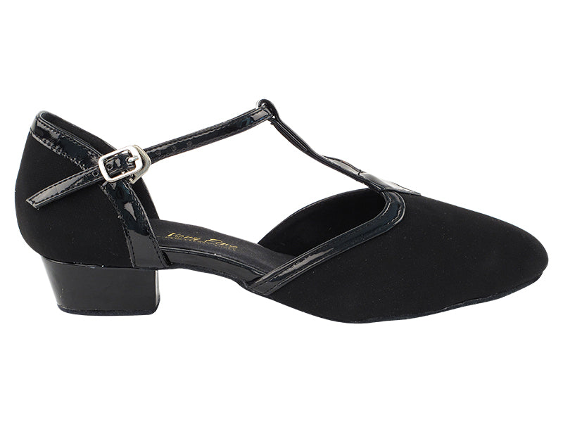 9627FT Black Nubuck_Black Patent Trim with 1" Flat Heel in the photo