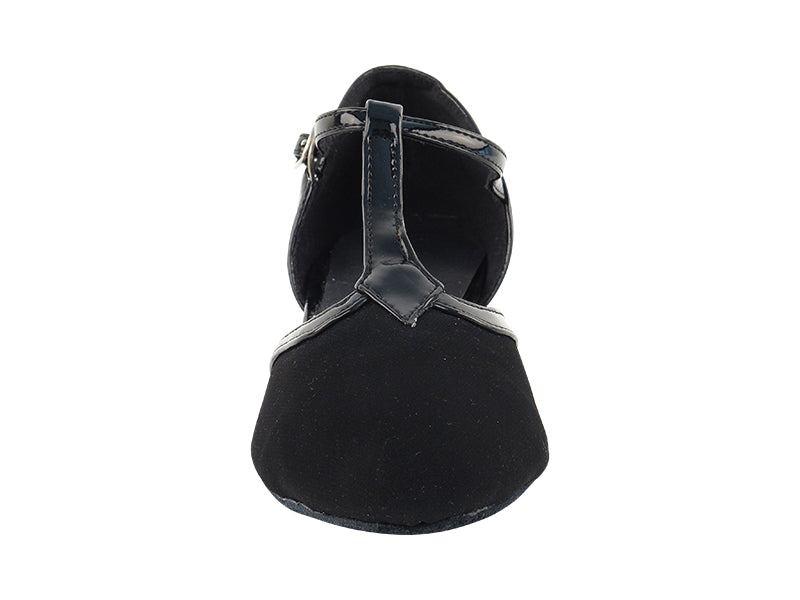 9627FT Black Nubuck_Black Patent Trim with 1" Flat Heel in the photo