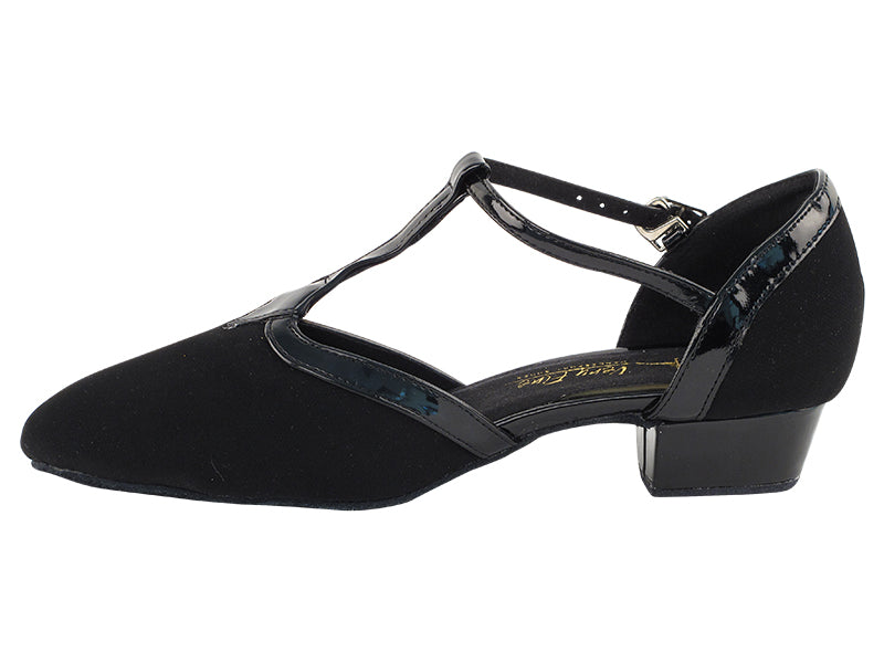 9627FT Black Nubuck_Black Patent Trim with 1" Flat Heel in the photo