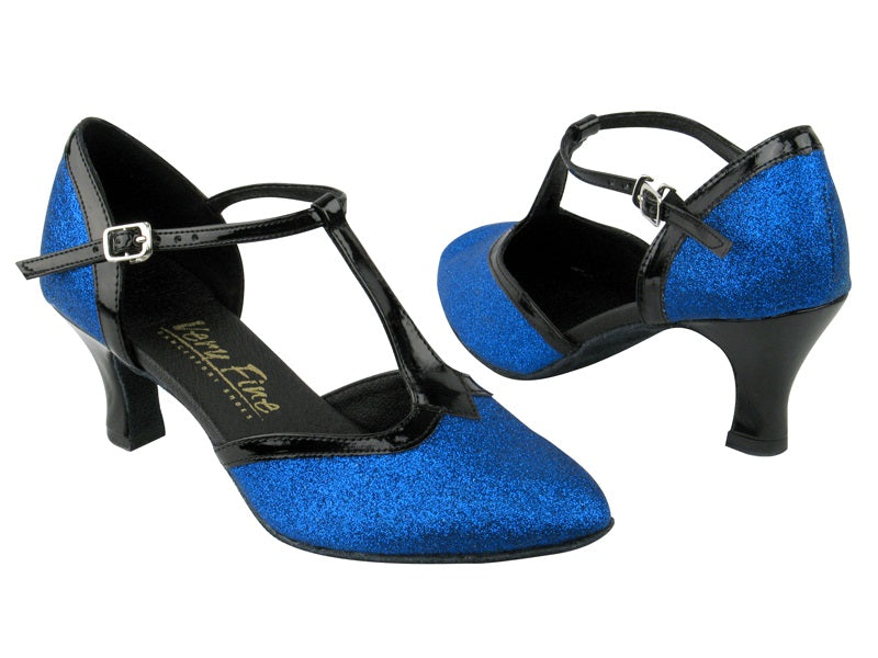 9627 234 Blue Stardust_Black Patent Trim with 2.5" Low heel in the photo