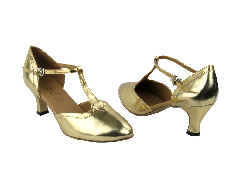 9627 Gold Leather & Gold Leather Trim with 2.5" Low Heel in the photo