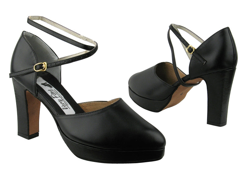 9691Platform Black Leather with 3.75" Square Heel heel in the photo
