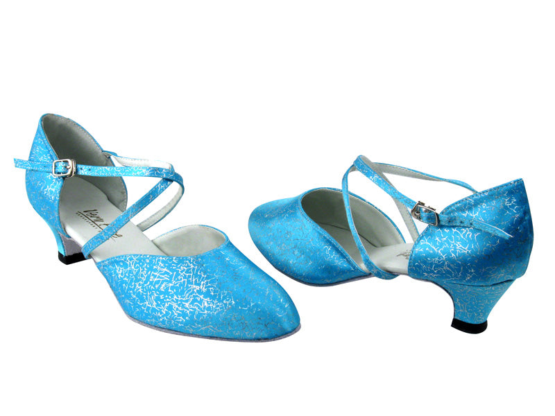 9691 104 Blue Flower Satin with 1.3" Heel in the photo