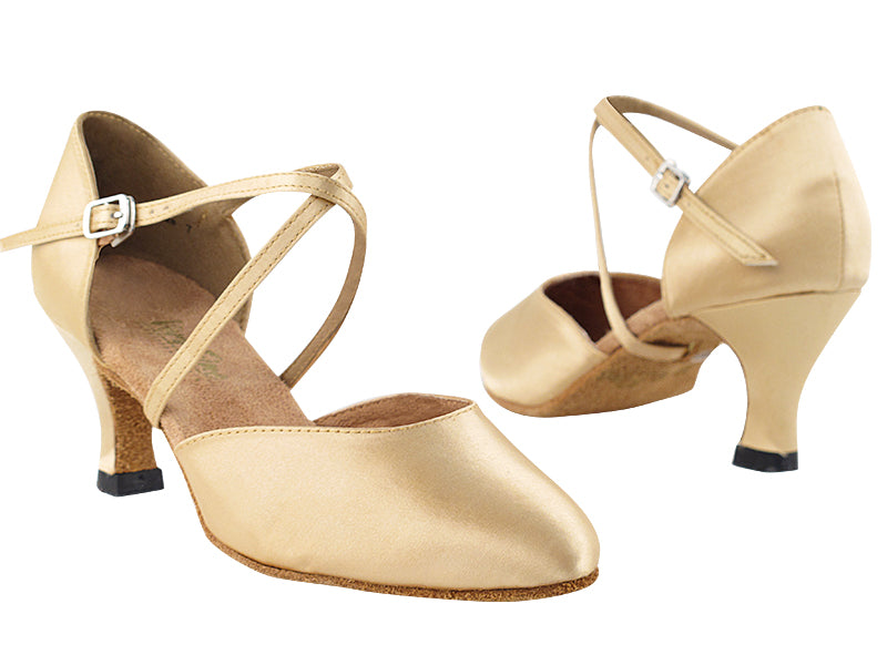 9691 Light Brown Satin with 2.5" low heel in the photo